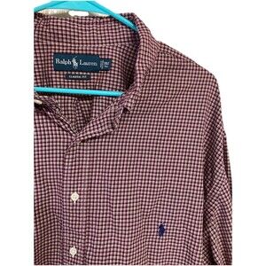 Men's VTG Ralph Lauren Classic Fit Long Sleeve Shirt Checks Burgundy Size 3XLT